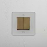 Stylish Light Control Accessory: Clear Antique Brass White Dual Rocker Switch on White Background