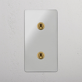 Stylish Double Vertical Toggle Switch in Clear Antique Brass on White Background