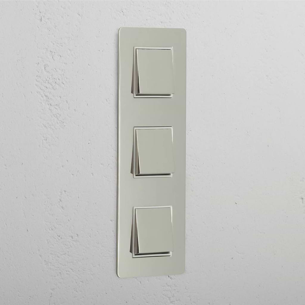 High Capacity Vertical Light Control Switch: Triple 3x Vertical Rocker Switch in Polished Nickel White