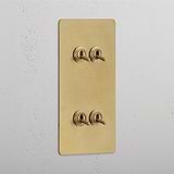 Antique Brass Double Toggle Switch in Vertical Design with Four Levers