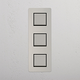 High Capacity Vertical Light Control Switch: Polished Nickel Black Triple 3x Vertical Rocker Switch on White Background