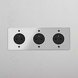 Prise de Courant Ronde Type E x3 (Plaque Triple) - Transparent (Insert Noir)