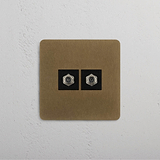 Two-Socket Single Satellite Module, Antique Brass Black Aesthetic on White Background