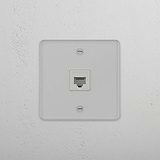 Dependable Network Connection Accessory: Single RJ45 Module in Clear White on White Background