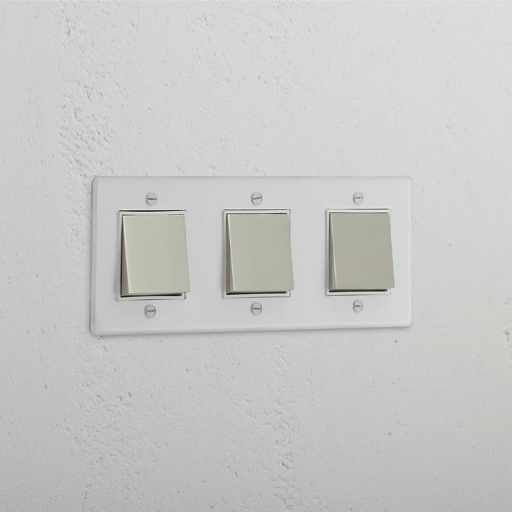 Triple Function Rocker Switch in Clear Polished Nickel White - Multi-control Lighting Accessory