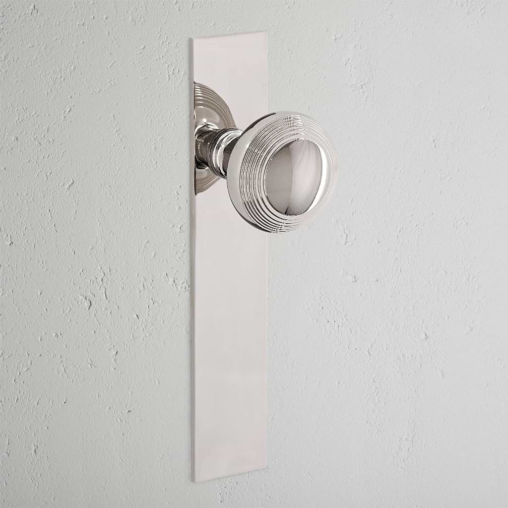 Poplar Bouton de Porte Fixe à Plaque Longue - Nickel Poli