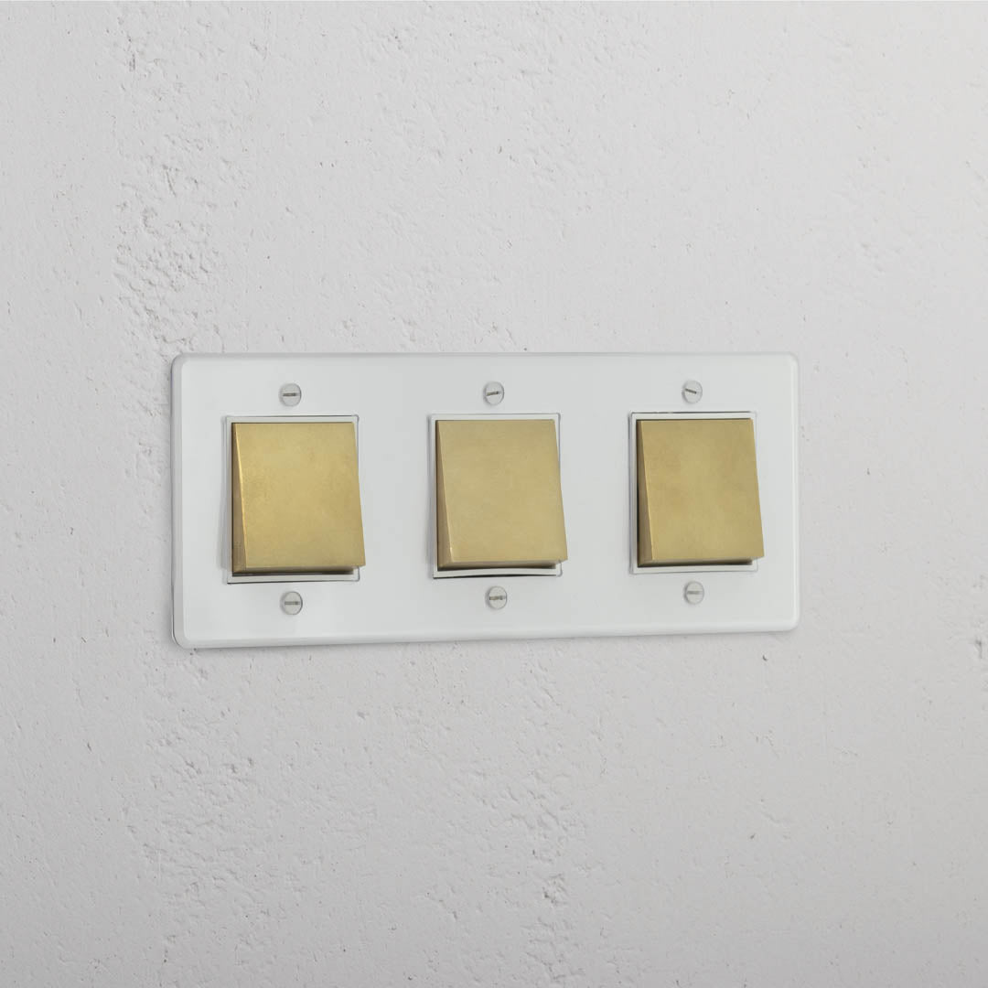 Triple Rocker Switch in Clear Antique Brass White - Advanced Light Control System