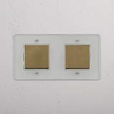 Two-Position Double Rocker Switch in Clear Antique Brass White - Stylish Lighting Accessory on White Background