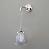Luxury Polished Nickel Hanging Wall Light on Grey Wall with Fluted Glass Shade