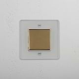 Efficient Light Management Accessory: Central Single Rocker Switch in Clear Antique Brass White on White Background