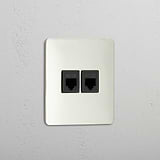 Dual Network Connectivity Accessory: Polished Nickel Black Single 2x RJ45 Module