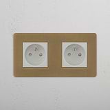 Double French Power Module in Antique Brass White with Dual Outlets on White Background