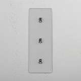 User-Friendly Vertical Triple Toggle Switch in Clear Polished Nickel - Practical Light Control Accessory on White Background