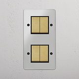 High-Capacity Double Vertical Rocker Switch in Clear Antique Brass Black on White Background
