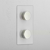 Optimized Vertical Double Dimmer Switch in Clear Polished Nickel - Adjustable Lighting Solution