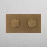 Sophisticated Double Dimmer Switch in Antique Brass design on White Background