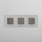Six-Way Triple Rocker Switch in Clear Polished Nickel White - Advanced Light Management Accessory on White Background