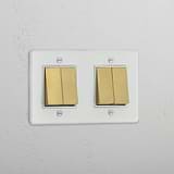 Double Rocker Switch in Clear Antique Brass White with 4 Positions - Modern Light Management Accessory