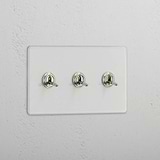 Triple Toggle Switch in Clear Polished Nickel - Functional Light Control Accessory