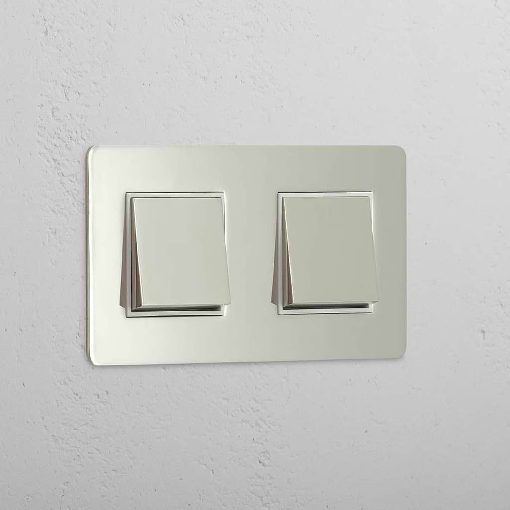 Dual Light Control Switch: Polished Nickel White Double 2x Rocker Switch