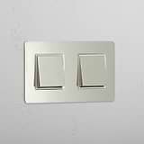 Dual Light Control Switch: Polished Nickel White Double 2x Rocker Switch