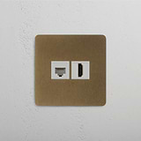 Antique Brass White Single RJ45 & HDMI Module, Perfect for Modern Homes on White Background