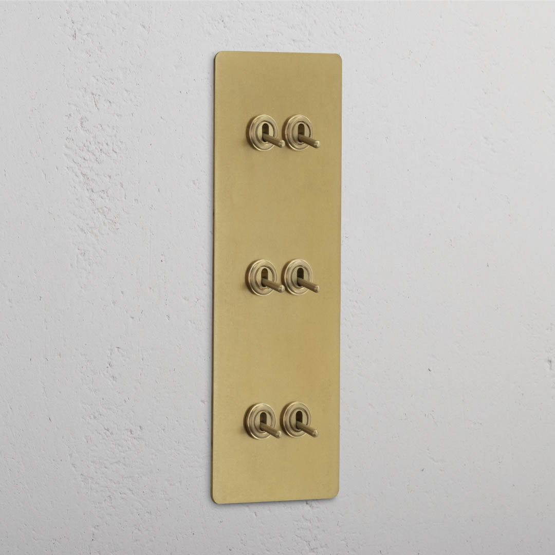 Elegant Triple Vertical Toggle Switch in Antique Brass with 6 Levers
