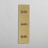 Elegant Triple Vertical Toggle Switch in Antique Brass with 6 Levers