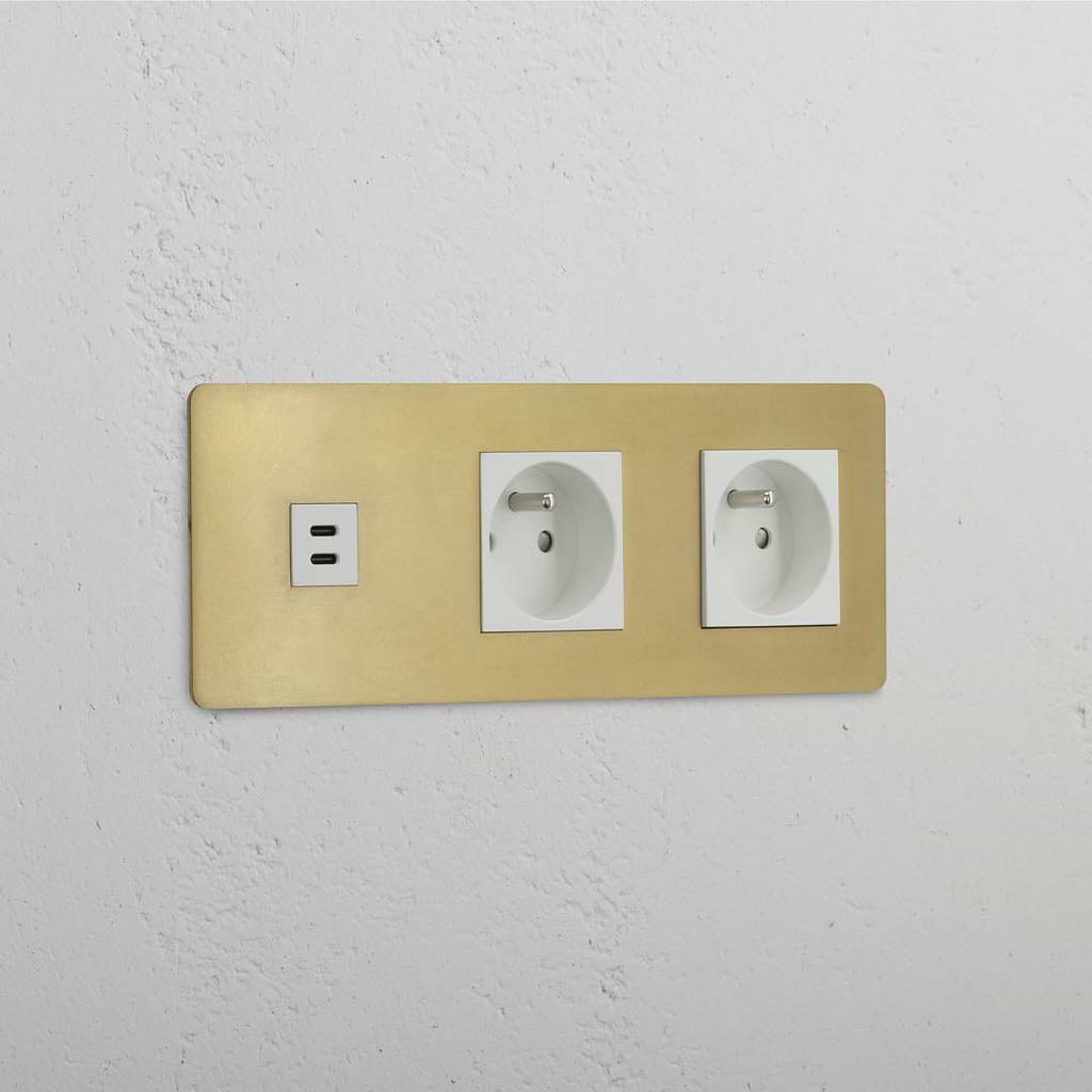 Antique Brass White Triple USB 30W & Dual French Module - Powerful Charging Solution