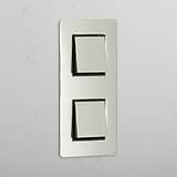 Dual Vertical Light Control Switch: Polished Nickel Black Double 2x Vertical Rocker Switch