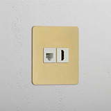 Antique Brass White Single RJ45 & HDMI Module - Superior Connectivity