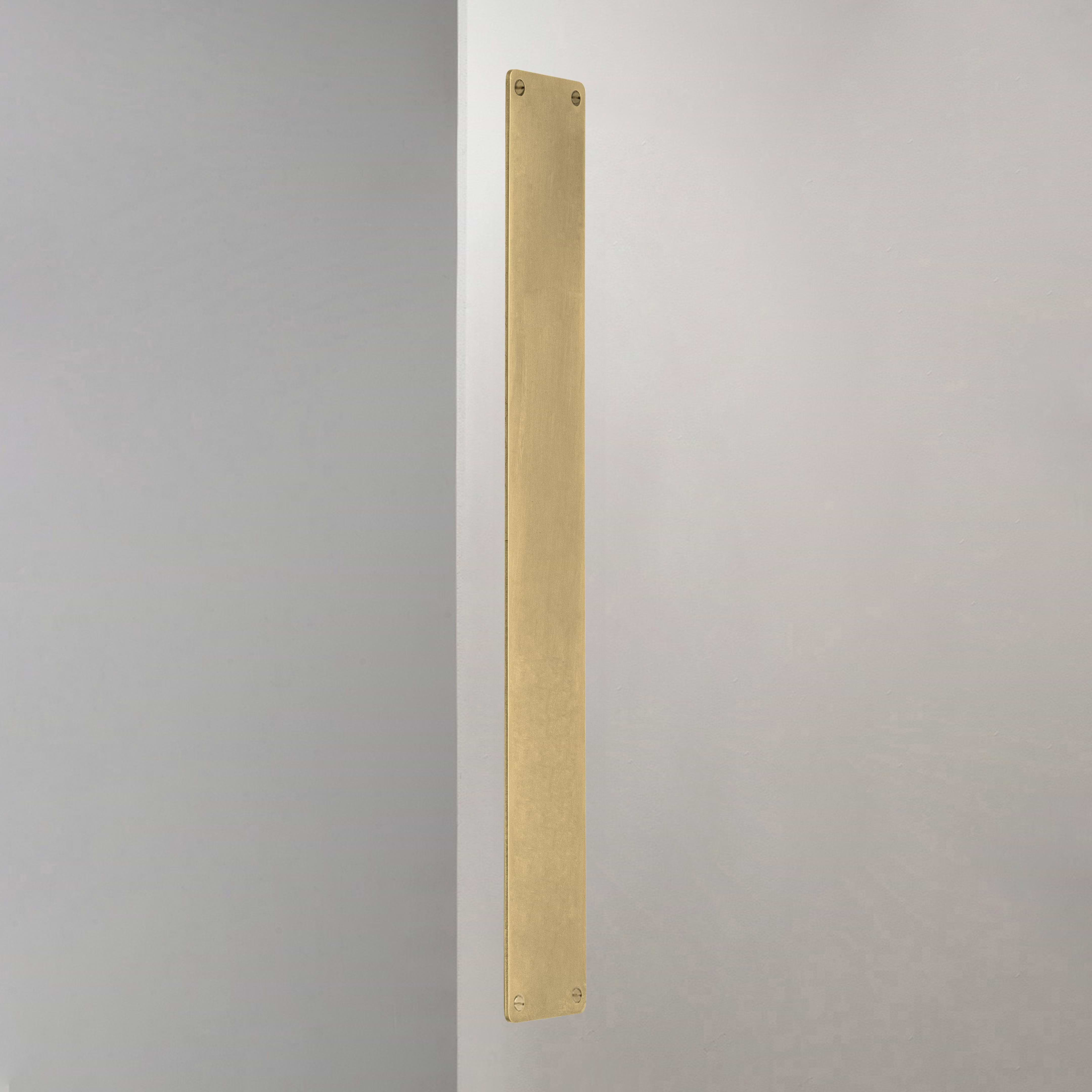 Corston Push Plate in Antique Brass on White Background