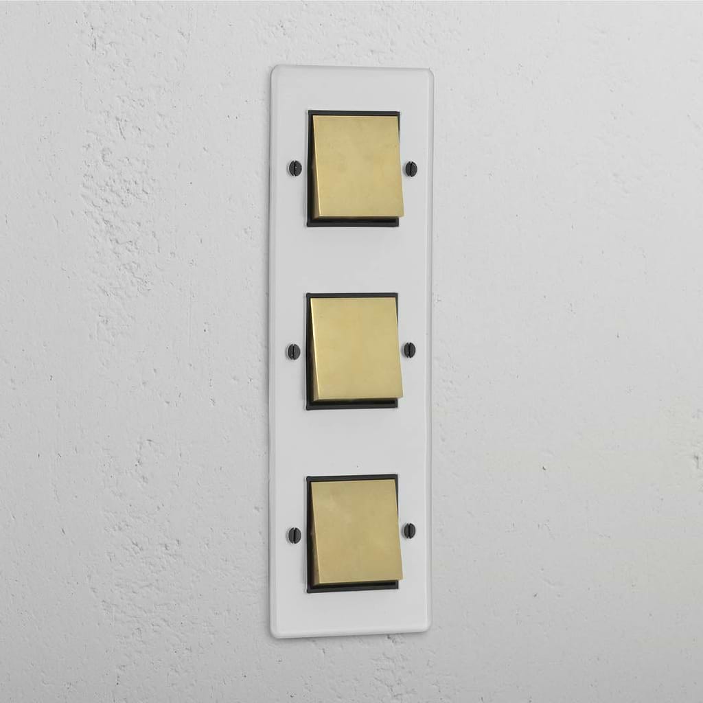 Vertical Triple Rocker Switch in Clear Antique Brass Black - Efficient Lighting Accessory
