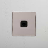 Network Connectivity Accessory on White Background: Polished Nickel Black Single RJ45 Module