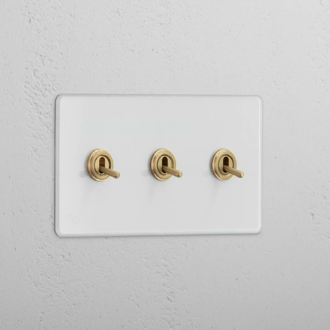 Clear Antique Brass Double Toggle Switch with 3 Positions - Efficient Light Management Solution