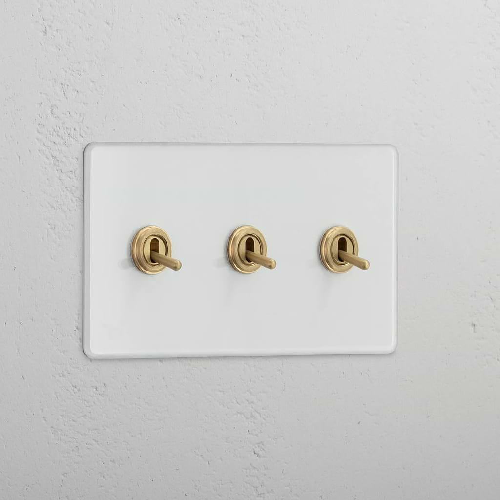 Clear Antique Brass Double Toggle Switch with 3 Positions - Efficient Light Management Solution