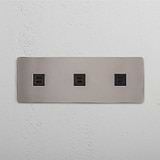 High Capacity High-Speed Charging Outlet: Polished Nickel Black Triple 3x USB Module on White Background