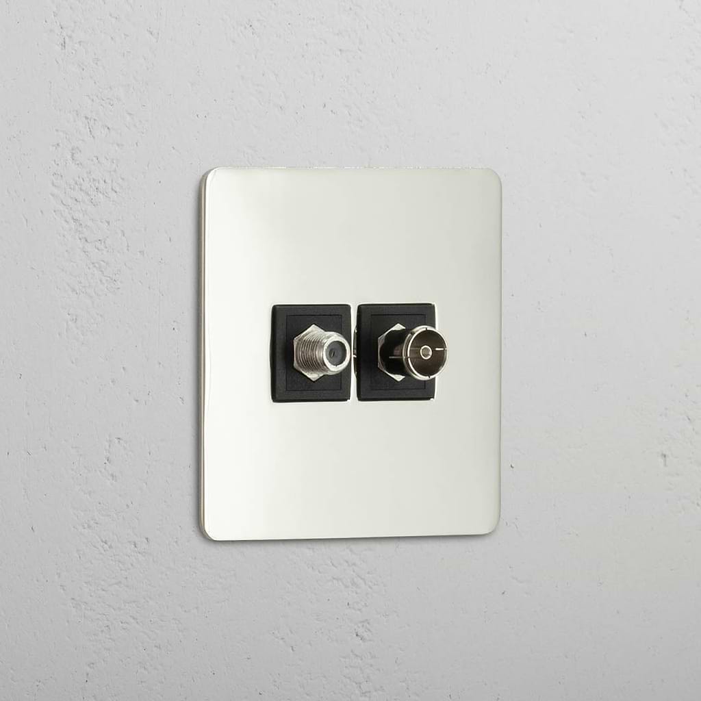 Satellite and TV Signal Accessory: Polished Nickel Black Single Satellite & TV Module