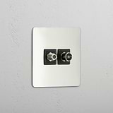 Satellite and TV Signal Accessory: Polished Nickel Black Single Satellite & TV Module