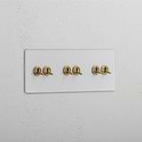 Triple Toggle Switch in Clear Antique Brass with 6 Levers - High-quality Lighting Accessory
