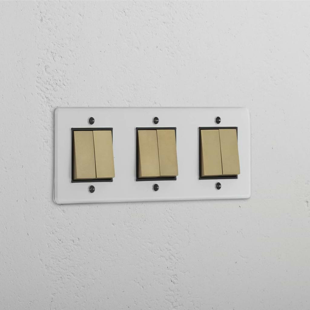 Triple Rocker Switch in Clear Antique Brass Black with 6 Positions - Comprehensive Light Control Tool