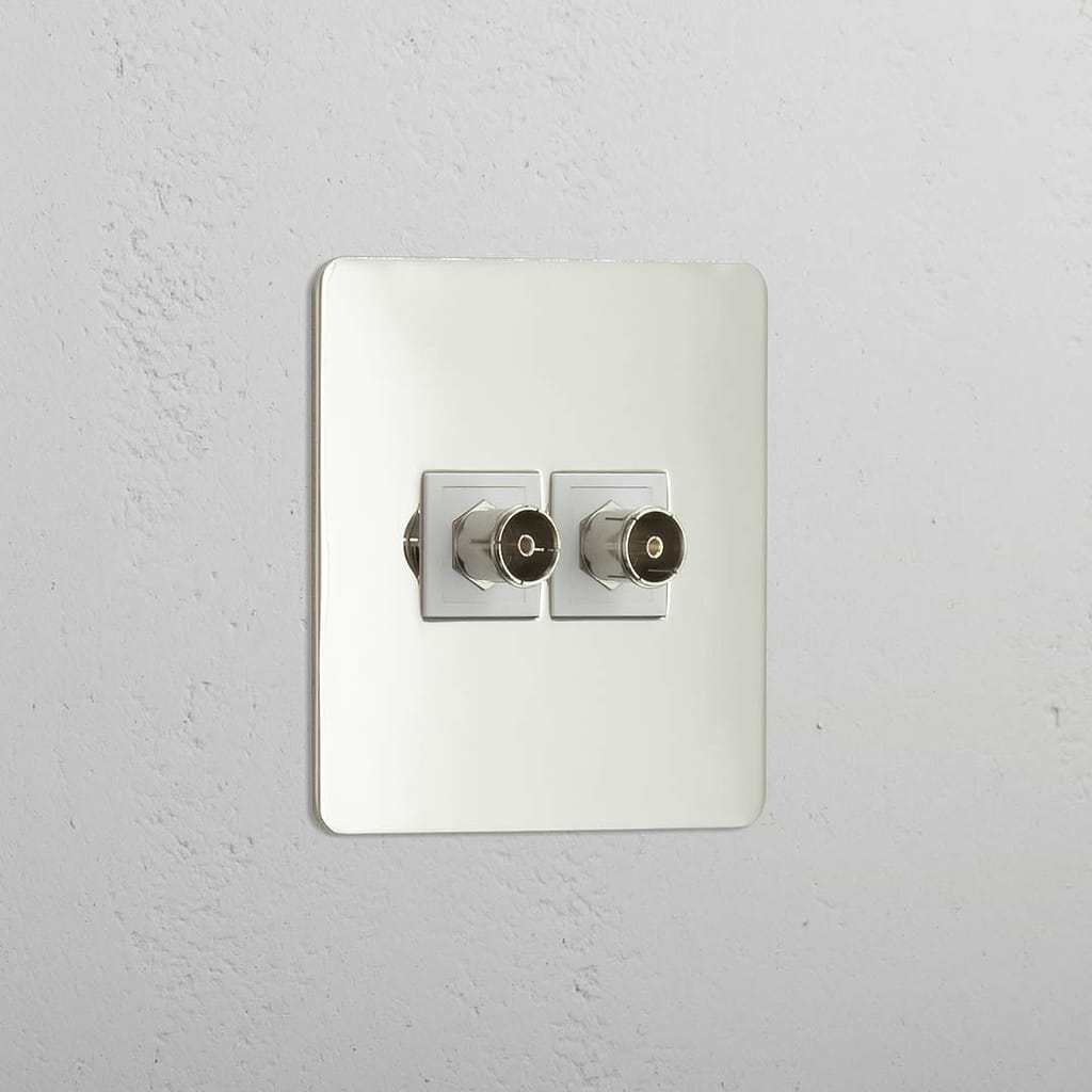 Dual TV Signal Accessory: Polished Nickel White Single 2x TV Module