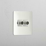 Dual TV Signal Accessory: Polished Nickel White Single 2x TV Module