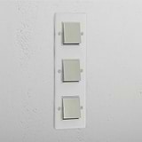 Vertical Triple Rocker Switch in Clear Polished Nickel White - Space-Saving Lighting Control System