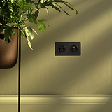 Prises sur Plaque Double - Prises en bronze avec insert noir sur un mur pour une élégance fonctionnelle.