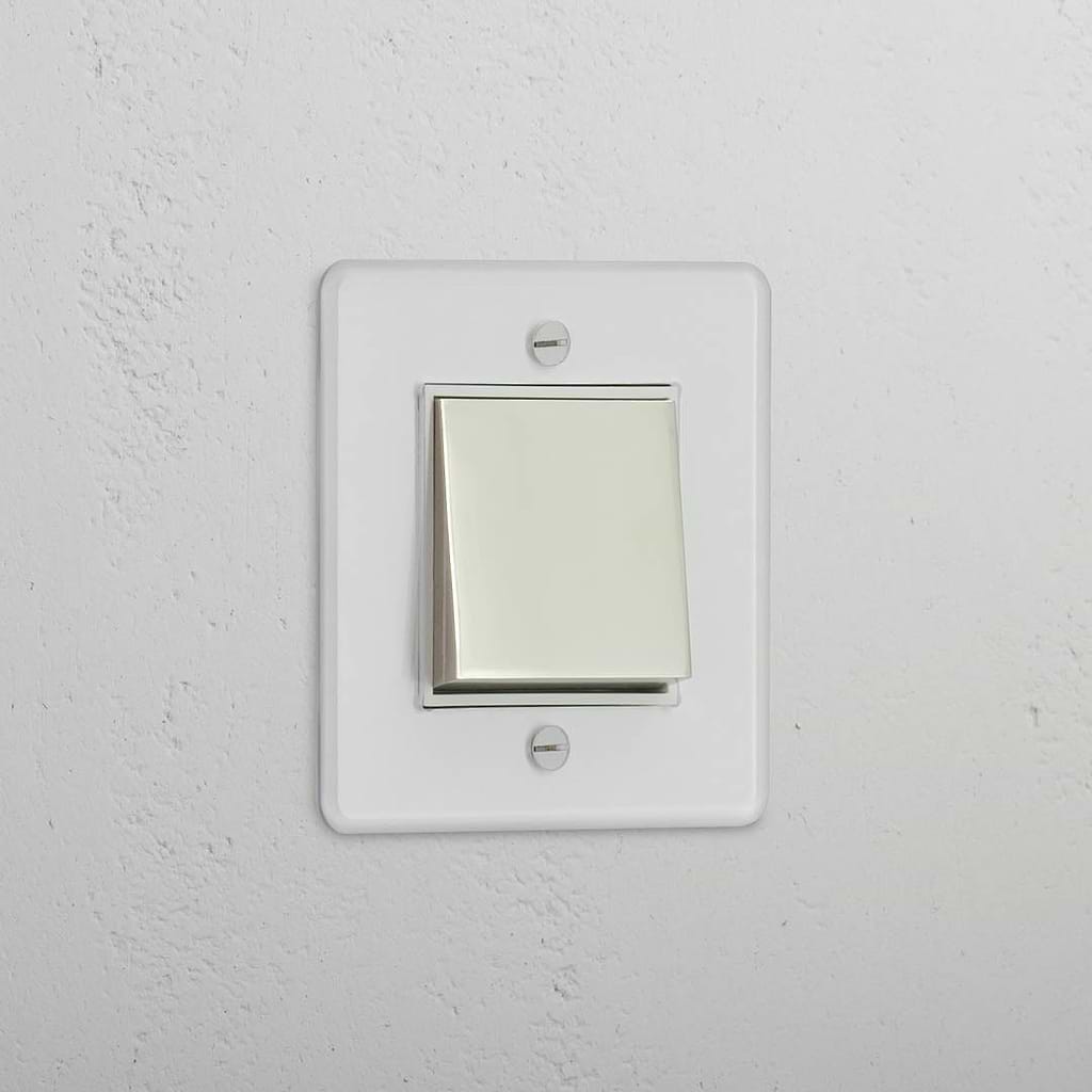 Retractive Single Rocker Switch in Clear Polished Nickel White - User-friendly Lighting Control Tool