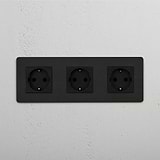 Efficient Triple Schuko Module in Bronze Black - Reliable Power Management Accessory on White Background