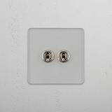 Durable Double Toggle Switch in Clear Polished Nickel - Superior Light Control Accessory on White Background