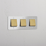 Triple Rocker Switch in Clear Antique Brass White - Advanced Light Control System