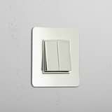 Dual Light Control Switch: Single 2x Rocker Switch in Polished Nickel White